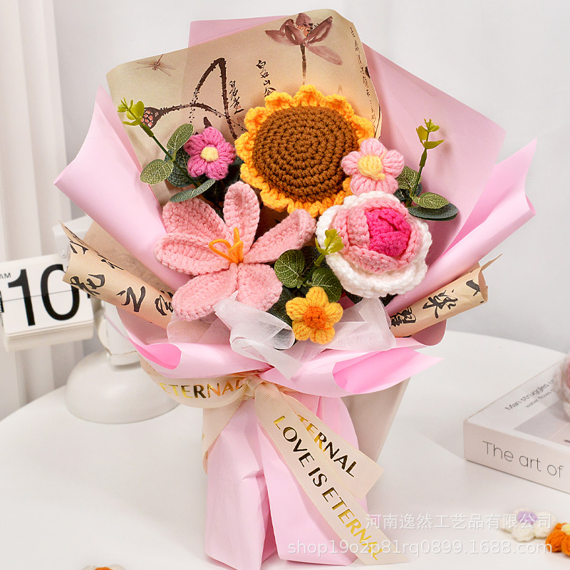 Flor de lana tejida a mano ramo de flores de girasoles flores de punto flor de simulación comercio exterior transfronterizo amazona