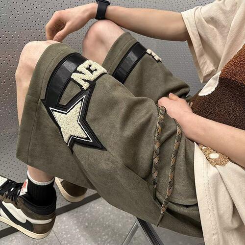 Men's Summer Trendy Brand Suede Fleece Shorts: Thin, Loose-Fit Outdoor Beach Pants—American-Style Casual Sports Mid-Length Cropped Trousers