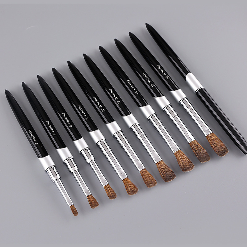 Amazon en stock metal varilla de uñas de pelo de visón pluma negro Kolinsky uñas de cristal pluma tallado cepillo