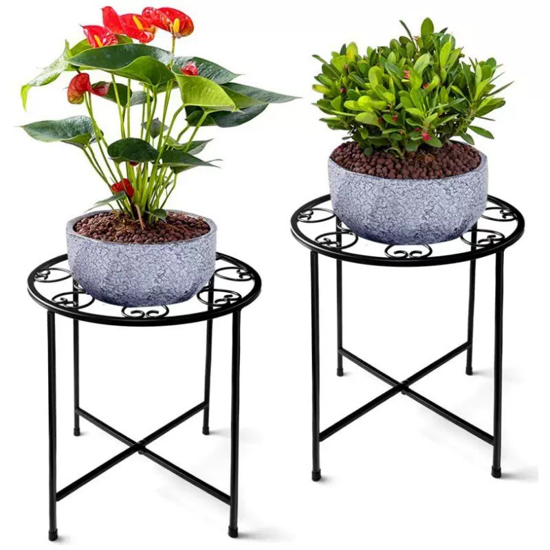 圆形户外植物架 |铁艺花架 |植物凳，室内植物的装饰黑色植物支架