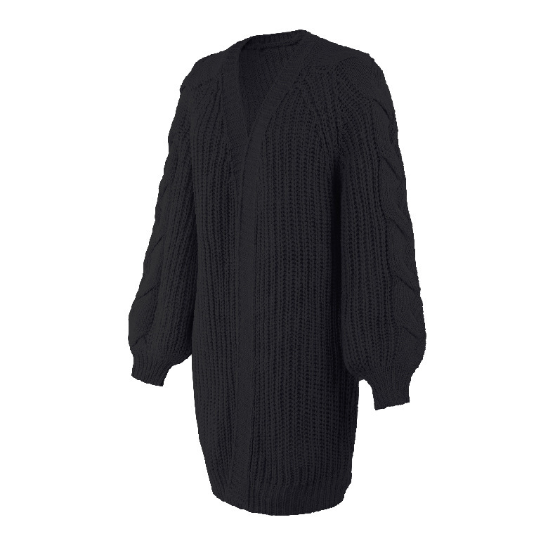 Women's Knitted Lantern Sleeve Twist Cardigan For Autumn Winter_voghion.com