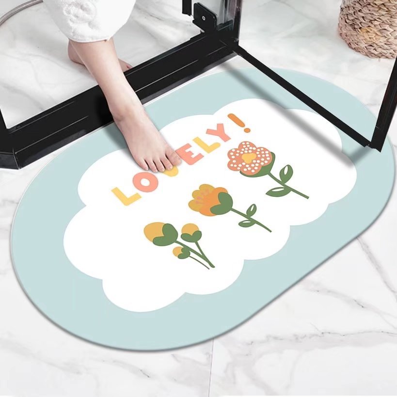 Pastoral al por mayor de flores y plantas de barro de diatomeas estera suave estera absorbente alfombra de baño ovalada alfombra de piso antideslizante alfombra de puerta absorbente