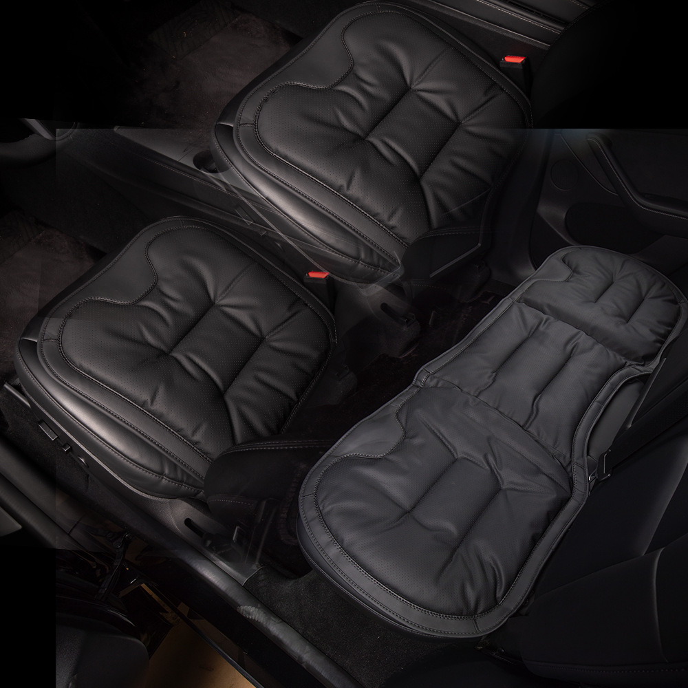 Pad High-End Rear Summer — Universal Seat cushion, seat cover - black-nappa-leatheranti-slip-breathable-full-car-3-piece-set