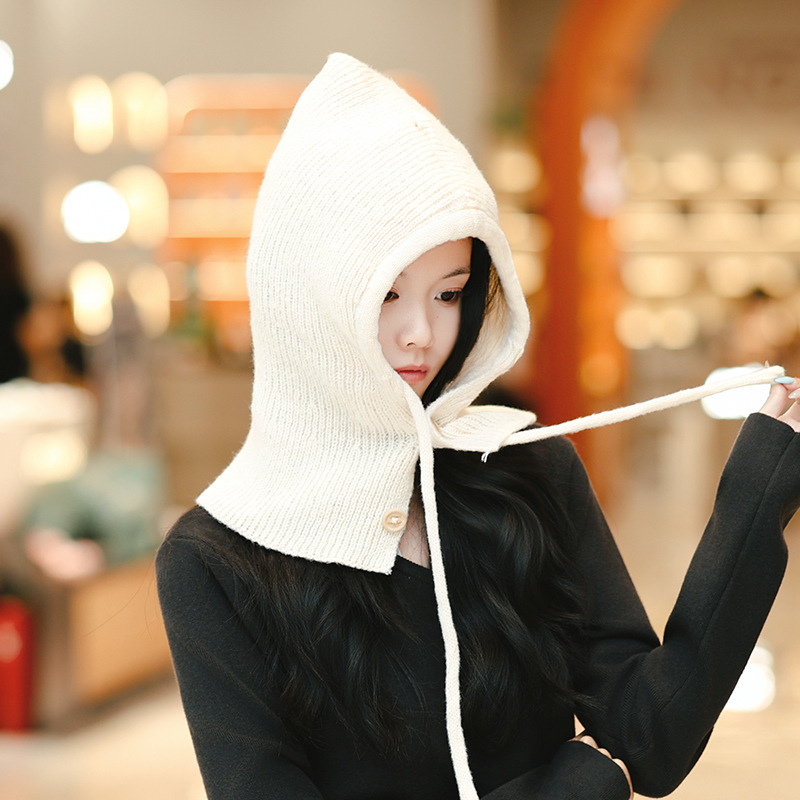 Cross-Border New Balaclava Hat, Winter Warm Ear-Protecting Knitted Hat, Scarf Integrated Shawl, Factory Direct Sale