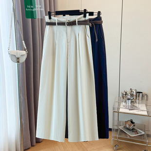 Real Shot of Summer New Cotton and Linen Mid-High Waist Casual Elegant Fashionable Straight Wide Leg Pants for Women
