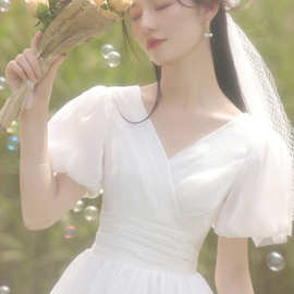 法式登记领证小白裙平时可穿轻婚纱小礼服中长款连衣裙气质名媛风