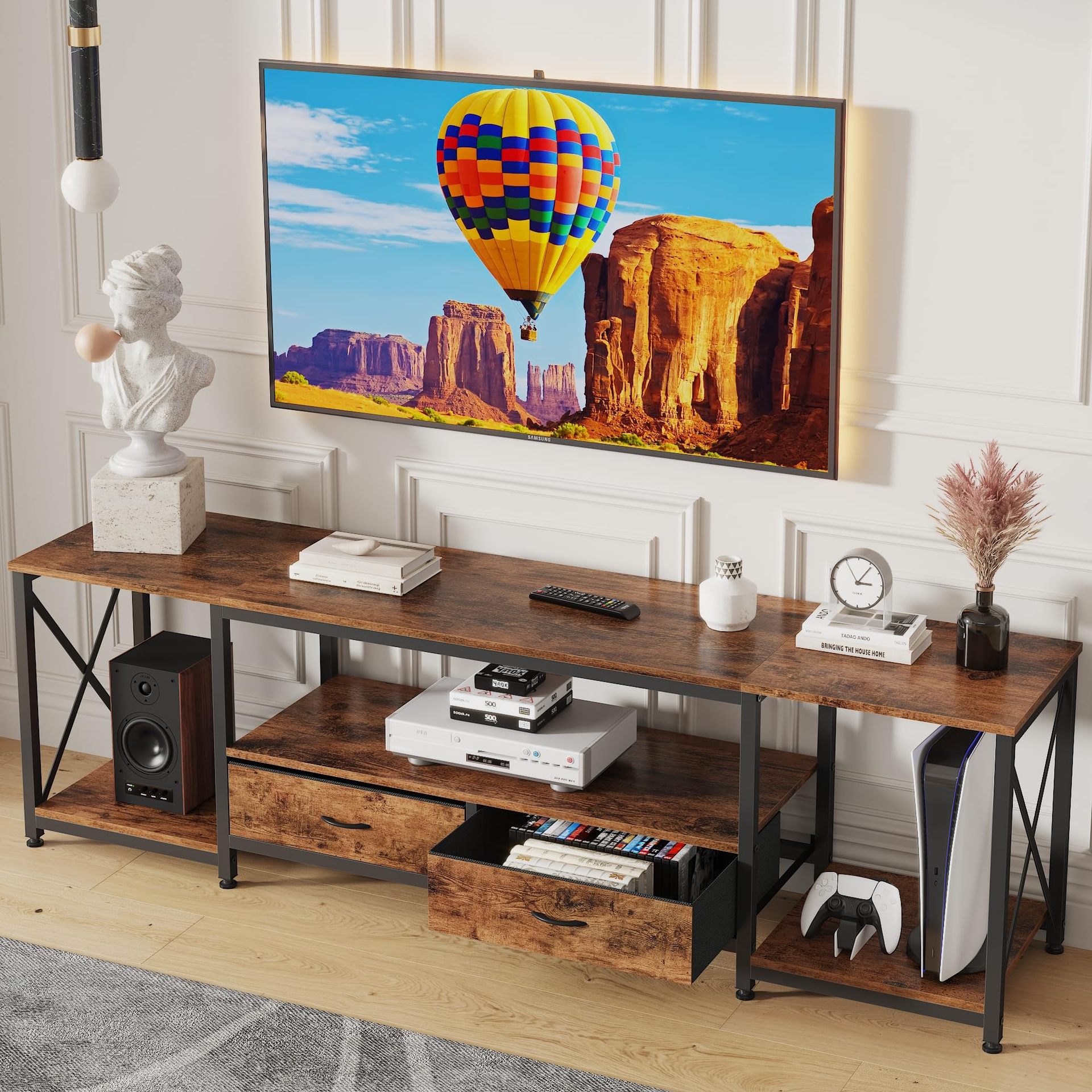 TV stand with fabric drawer 55 inch TV console table with open…
