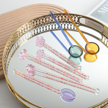 玻璃勺调羹彩色玻璃搅拌棒可爱创意长柄果汁咖啡用加水钻玻璃勺子