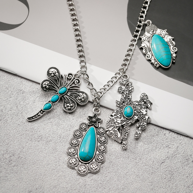 Venta caliente transfronteriza estilo europeo y americano retro nativo americano newahox turquesa joyería accesorios imitación DIY colgante