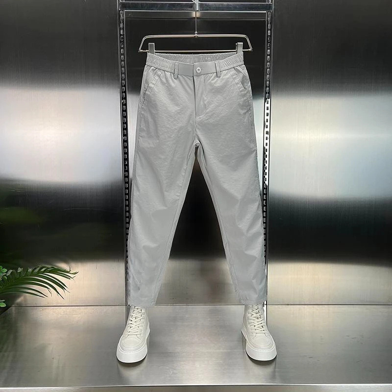 【Nine-Point Pants】Summer Casual Pants for Petite Individuals, Elastic Waistband, Slim Fit, Light Business Style, Straight-Leg Pants, Ice Silk Quick-Dry Pants 【Nine-Point Pants】Summer Casual Pants for Petite Individuals, Elastic Waistband, Slim Fit, Light Business Style, Straight-Leg Pants, Ice Silk Quick-Dry Pants