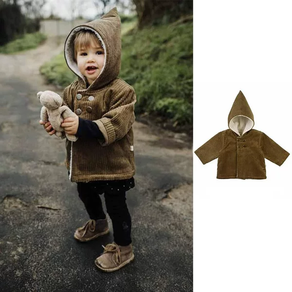 Children's Retro Warm Outdoor Clothing with Fleece 2026 European and American Autumn and Winter Style Hooded Corduroy Jacket for Boys and Girls