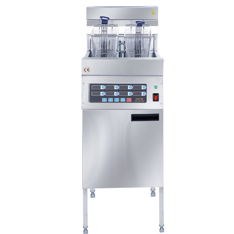 Freidora eléctrica vertical de elevación automática para freidora eléctrica de un solo cilindro de gas comercial con carro de filtro de aceite