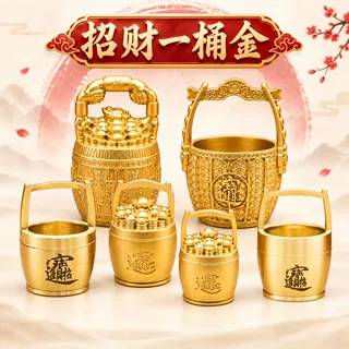 黄铜一桶金招财进宝摆件元宝日进斗金发财桶共赢金属工艺品创意品