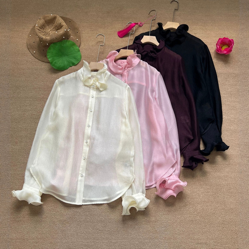 8269 Autumn New Collection: Rayon Blouse in 4 Colors, New Chinese Style, Fashionable and Versatile with Lace Collar, Sizes S-XXL, No Returns or Exchanges 8269 Autumn New Collection: Rayon Blouse in 4 Colors, New Chinese Style, Fashionable and Versatile with Lace Collar, Sizes S-XXL, No Returns or Exchanges
