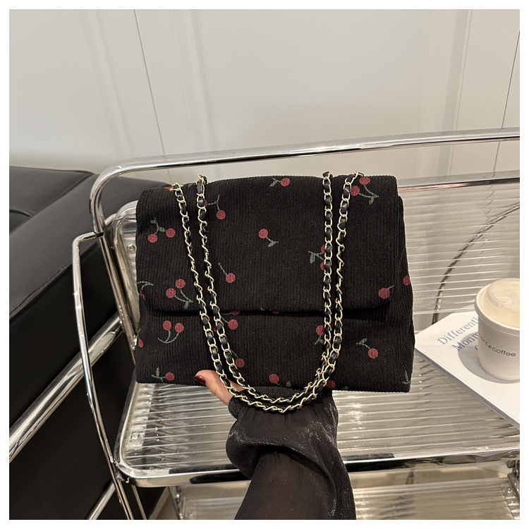 270g Weight Sewing Thread Fashion Element Magnetic Buckle Closure Type Single Shoulder Strap Strap Type Canvas Bag Bags Type Daily Occasion Canvas Material Cherry Pattern All Seasons Season Women's Gender Cute Style Square Shape Women's Canvas Cherry Cute Sewing Thread Square Magnetic Buckle Canvas Bag 18