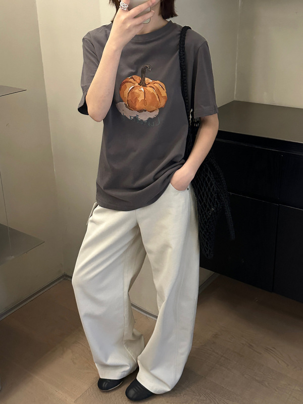 MMC短袖t恤女早秋季新款宽松显瘦正肩体恤设计感高级韩系印花上衣|undefined