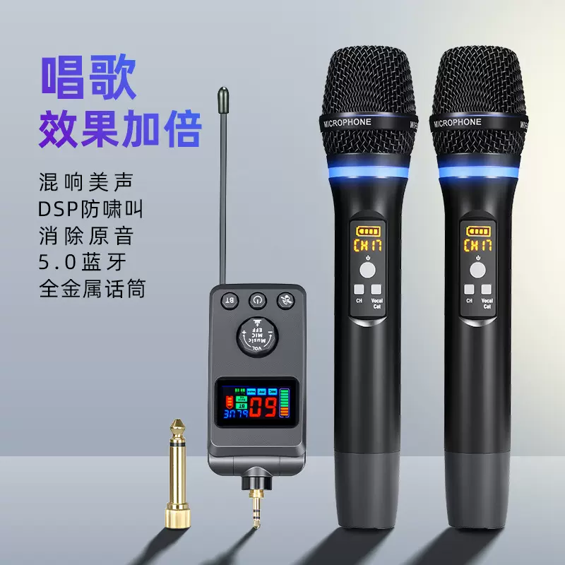 朗声M502万能带DSP防啸叫混响蓝牙无线充电麦克风话筒唱歌家用ktv