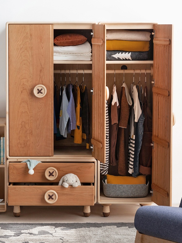 上形孩在  成長紐扣衣櫃 可疊加可加高兒童實木衣櫃儲物櫃兒童房