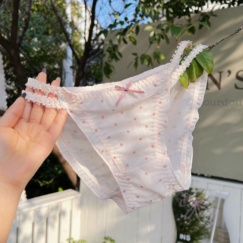 Japanese Style Sweet and Cute Girls' Panties Comfortable Breathable Granny Style 3 Thin Belt Hollow Hip Wrap Women's Briefs