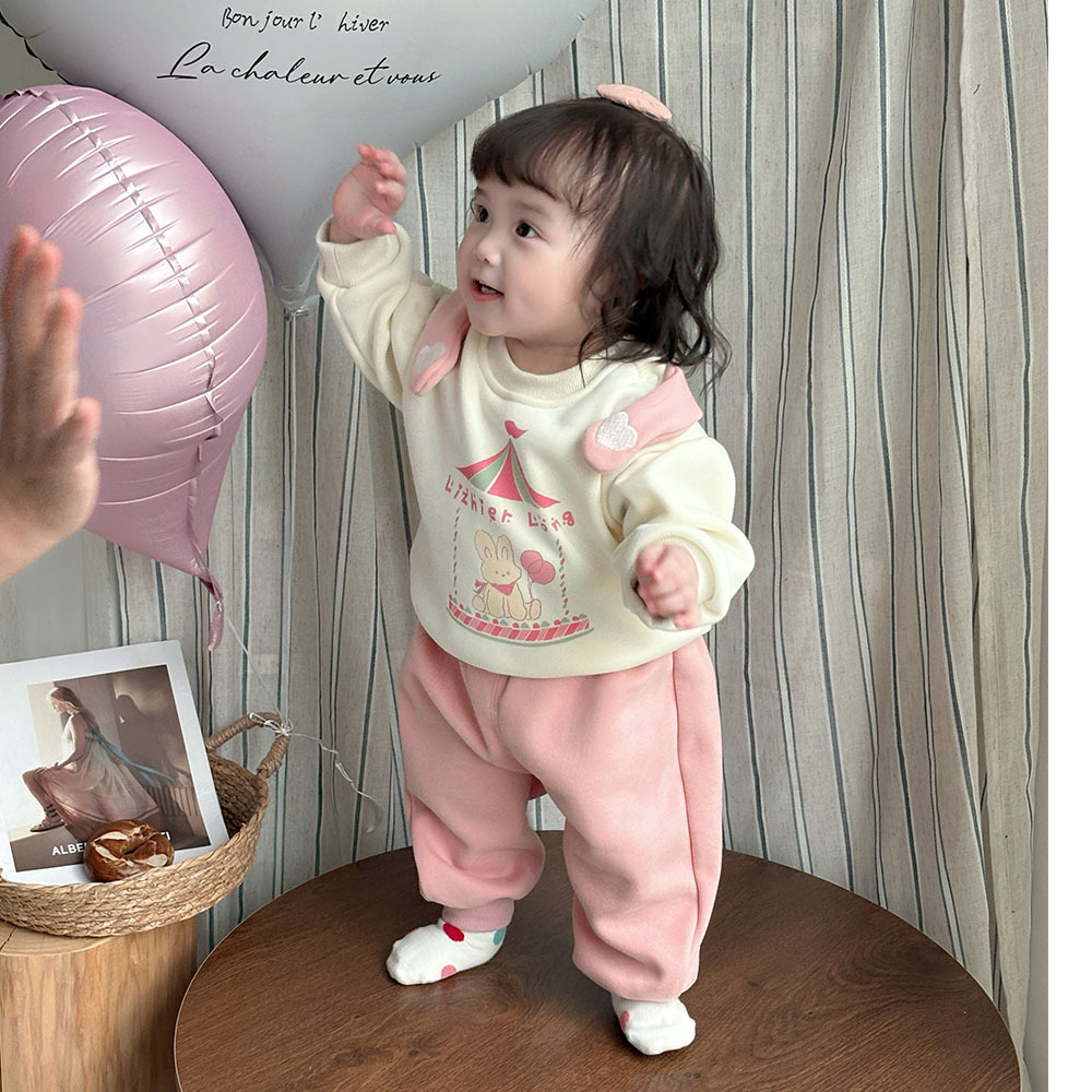 2024 nuevo traje para niños de otoño e invierno 1-3 años de edad, suéter grueso y cálido, suéter, traje de dos piezas