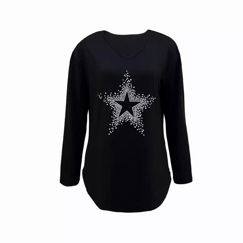 Autumn and winter European and American women's casual blouse, star print base shirt, same style for men and women, round collar pullover T-shirt