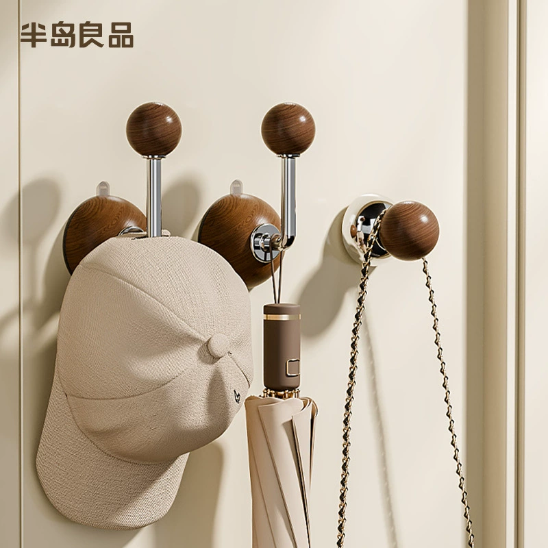 Вакуумный крючок на присоске, дверная вешалка без сверления, сильная несущая способность, бесследный клейкий крючок из орехового дерева без гвоздей для ванной комнаты.