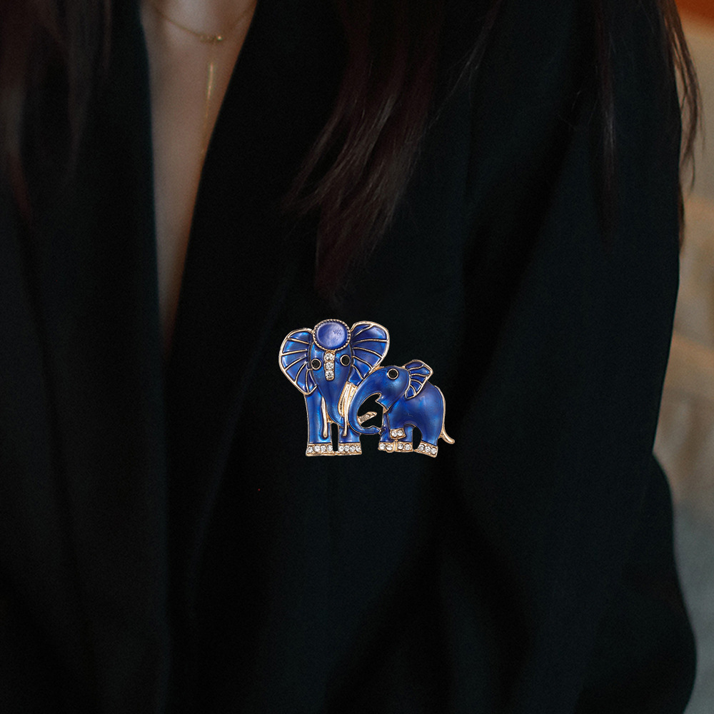 2024 New European and American Cross-border Fashion Creative Design Enamel Diamond-encrusted Elephant Brooch Coat Oil Dropping Decorative Accessories