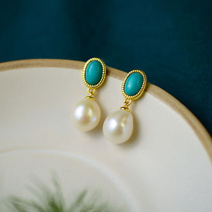 Sterling Silver Gold Earrings Baroque Pearl Earrings Women's Turquoise Earrings 2022 New Style Ear Drop Trendy