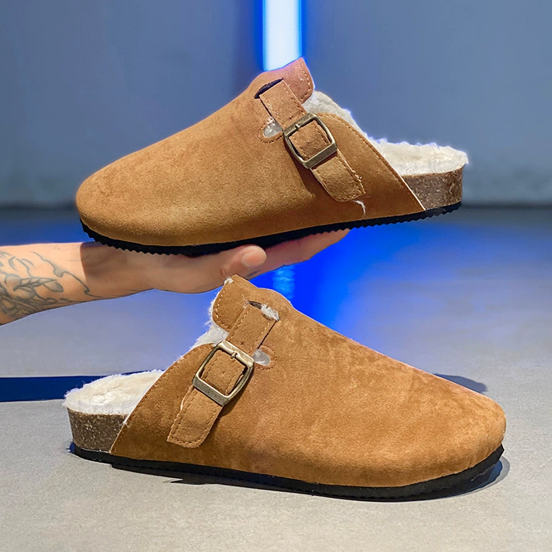 Birkenn обувь с бархатной головкой перетаскивания ленивый новый шерстяной пол-тапочки с пробковым дном трансграничная осень и зима теплые хлопчатобумажные тапочки