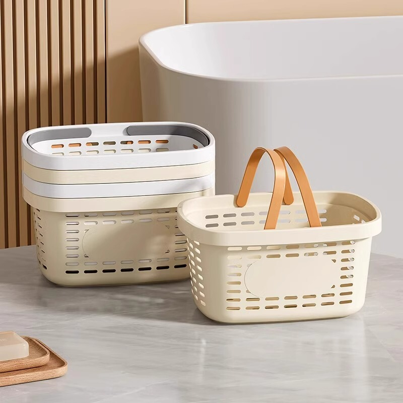 Portable Bath Basket Plastic Multifunctional Bathroom Toiletries Draining Storage Basket Hollow Large Open Storage Basket
