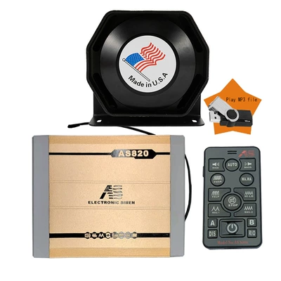 Car-mounted wireless alarm and loudspeaker set, MP3 siren with high-pitched speaker, AS820D + octagonal horn