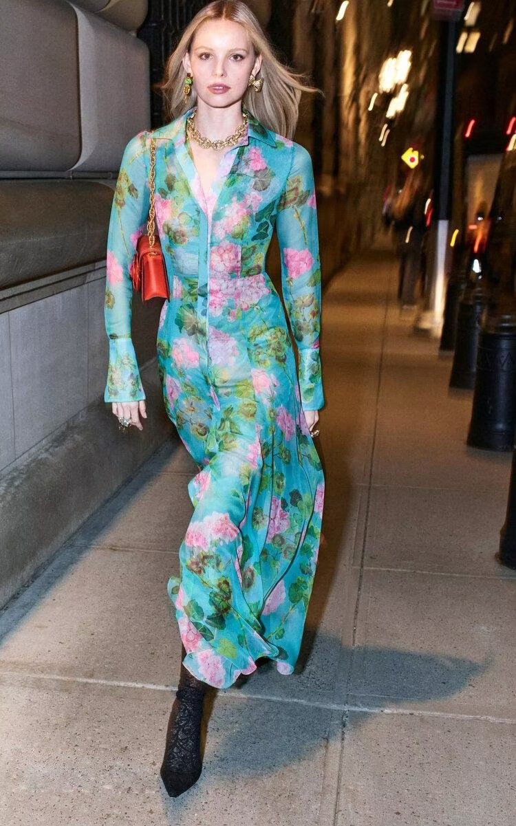 0701-06 荷叶印花连衣裙SXXLS肩宽36胸86腰68