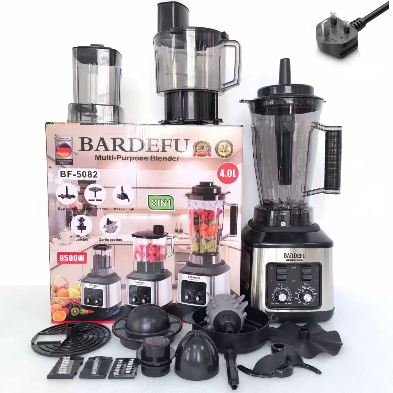 Cross-border 4L 8-in-1 blender for commercial use, stainless steel, high-power, pure copper mixer, meat grinder, crushed ice, juice extractor
