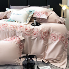 高端澳棉玫瑰花卉刺绣四件套全棉纯棉四季裸睡床单1.8床上用品