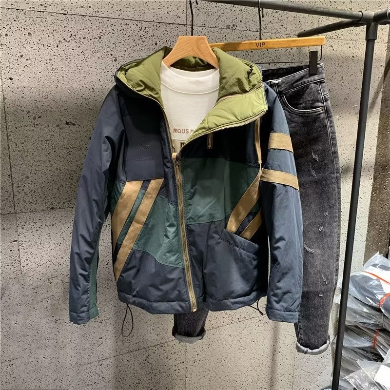 Abrigo de hombre Otoño e Invierno Nuevo estilo coreano diseño de costura cremallera oblicua Juventud con capucha chaqueta acolchada de algodón acolchado cálido