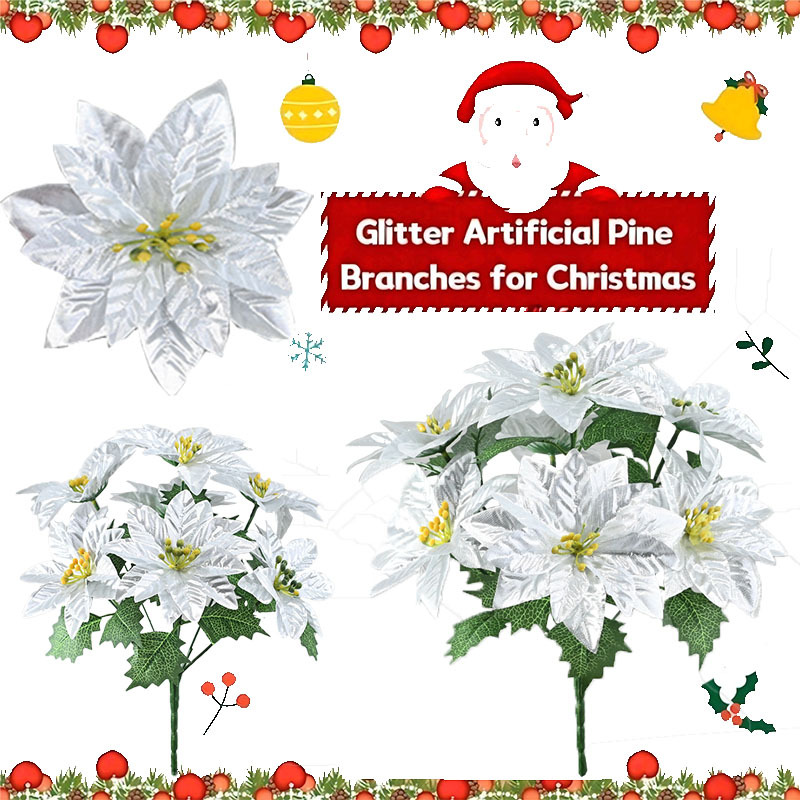 Simulación de flores 7 flores de Navidad flores falsas hojas espinosas una decoración de Navidad poinsettia flores de Navidad explosión