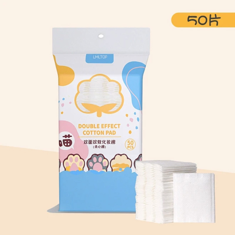 LMLTOP dibujos animados garras de gato 222 piezas de algodón de maquillaje de doble cara espesa hoja de algodón de maquillaje húmedo