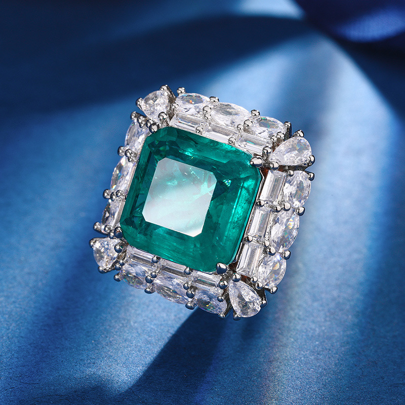 Zhuang Sheng joyas cobre inferior chapado en oro simulación temperamento Esmeralda princesa traje cuadrado piedra principal 14*14-12*12