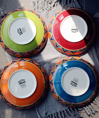 K9HX Wholesale Bohemian Ceramic Tableware Dumpling Plate Ceramic Plate Deep Plate Underglaze Painting Technology Southeast Asian Style