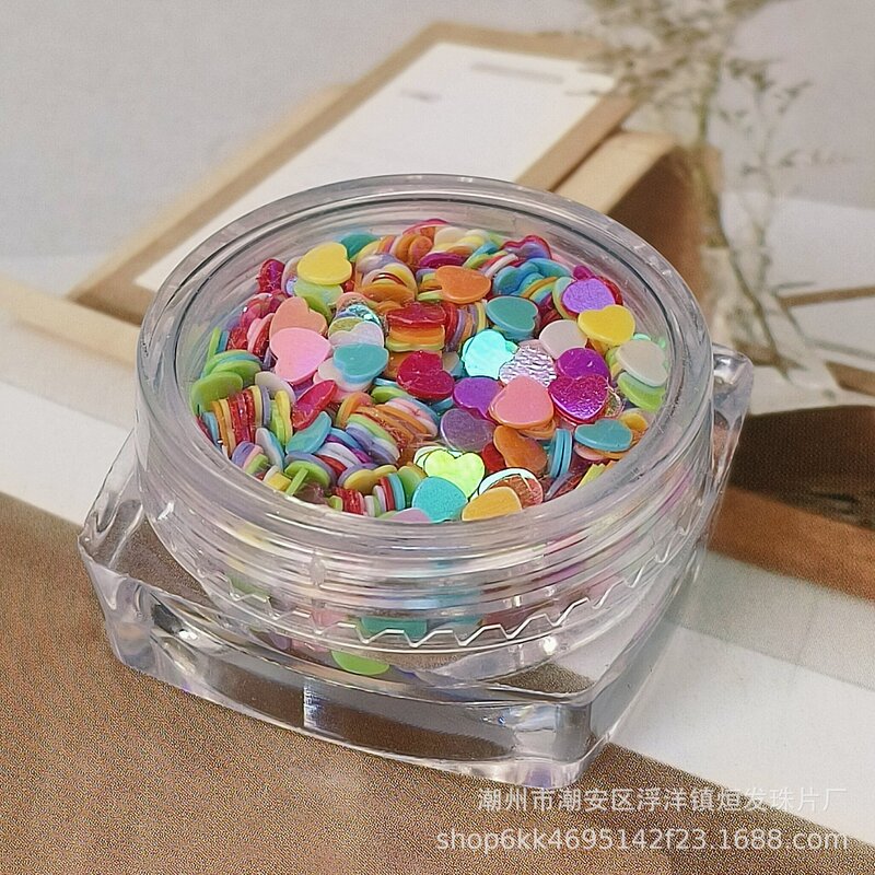 Love Sequins Nail Art Patch Magic Peach Heart Mobile Phone Case Flash DIY Slime Drop Glue Filler Boxed