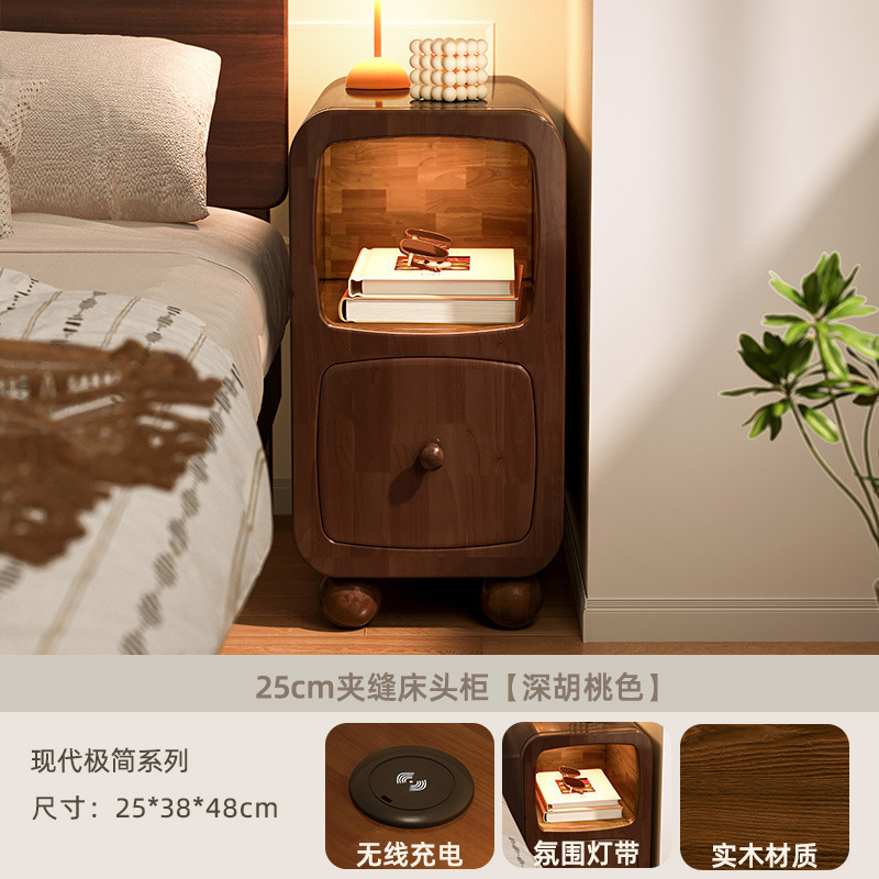 Mesita de noche pequeña extremadamente estrecha con lámpara Super estrecha 30 cm 20cm mesita de noche de carga inalámbrica estante de gabinete de ranura estrecha