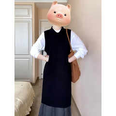 黑色马甲连衣裙子秋季韩系穿搭一整套赫本风套装女装2025新款长裙