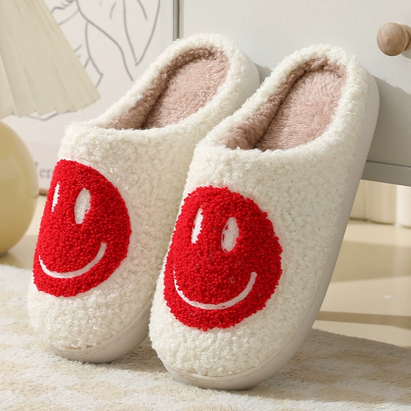 Keep-warm non-slip platform slippers, leopard & smiley designs, sizes EU 36–45