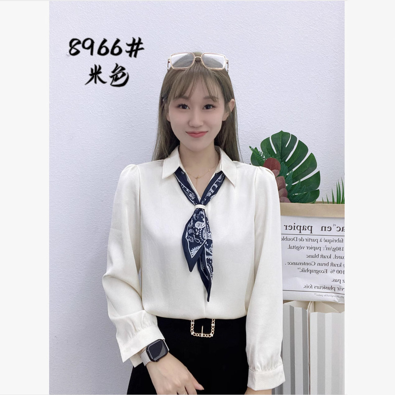 2025轻熟风丝巾衬衫领长袖T恤秋季新款设计感打底衫气质显瘦上衣|undefined