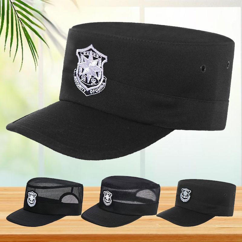 Security Hat Men's Summer Mesh Breathable New Security Guard Hat Duty Hat Security Property Black Flat Hat Men