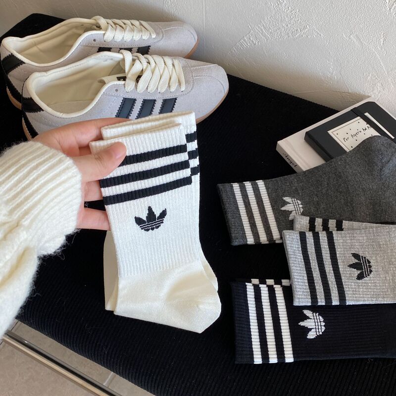 Autumn New Women's Socks, Autumn Cotton Socks with Three Stripes, Mid-Tube Breathable Sweat-Absorbing Trendy Socks for Couples