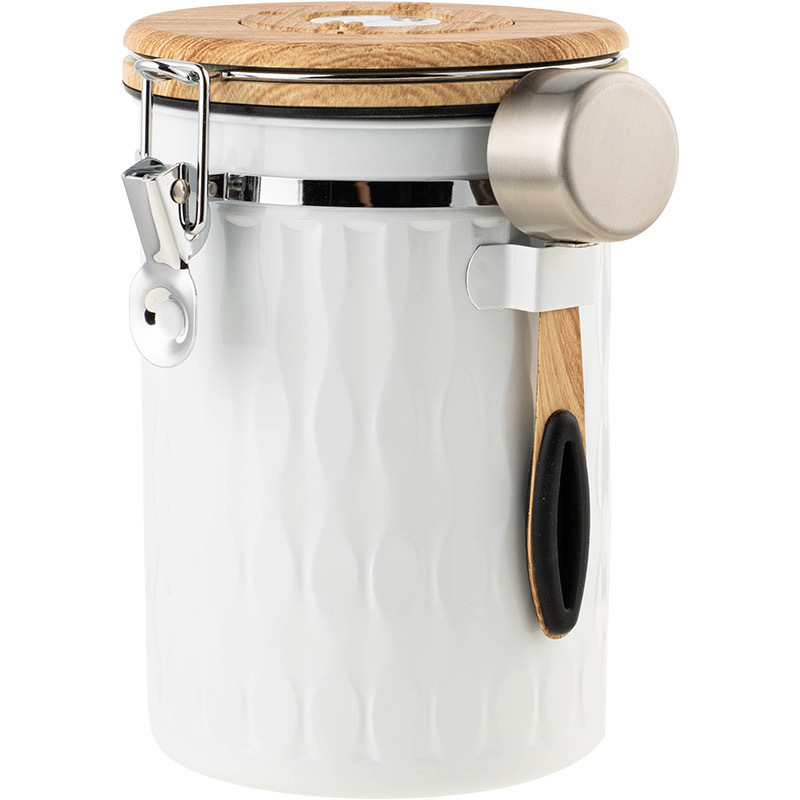 Tanque de almacenamiento transfronterizo tanque de sellado de café en polvo con cucharas granos de café tanque de sellado de escape de acero inoxidable con controlador de tiempo