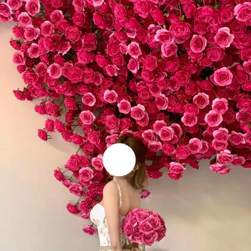 Online celebrity Rose Red Rose waterfall Meichen punch-in flower wall photography background window decoration wedding fake flower wholesale