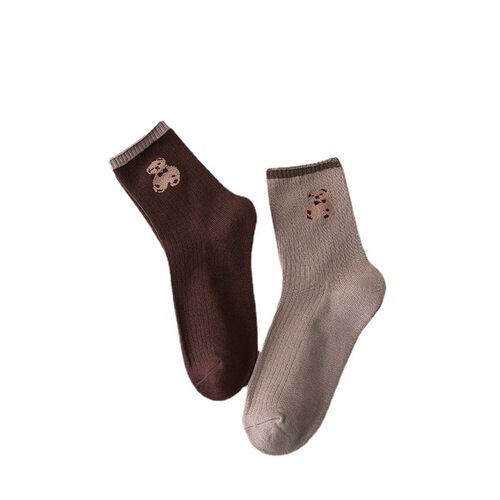 【Factory Wholesale】Cartoon Bear Socks for Autumn and Winter Hot Selling Mid-Calf Socks Street Stall Socks Elegant Bag Packaging