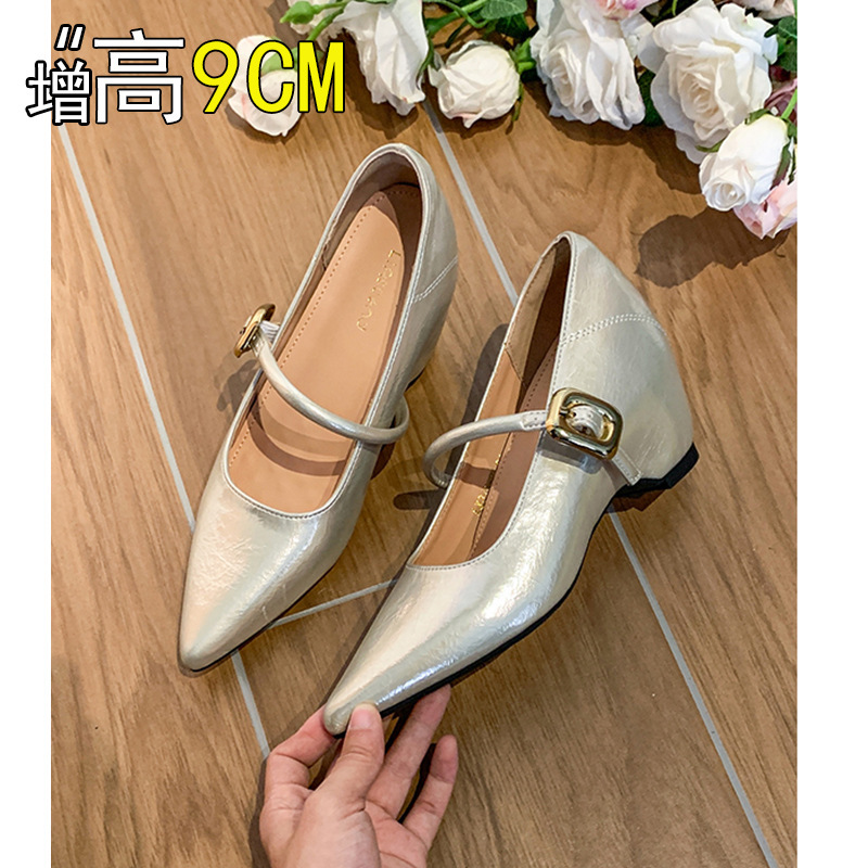 Women's Shoes for Petite Individuals with a 9cm Height Increase, Early Spring 2026, Pointed Toe, Single Strap Mary Jane Shoes, Wedge High Heels Women's Shoes for Petite Individuals with a 9cm Height Increase, Early Spring 2026, Pointed Toe, Single Strap Mary Jane Shoes, Wedge High Heels